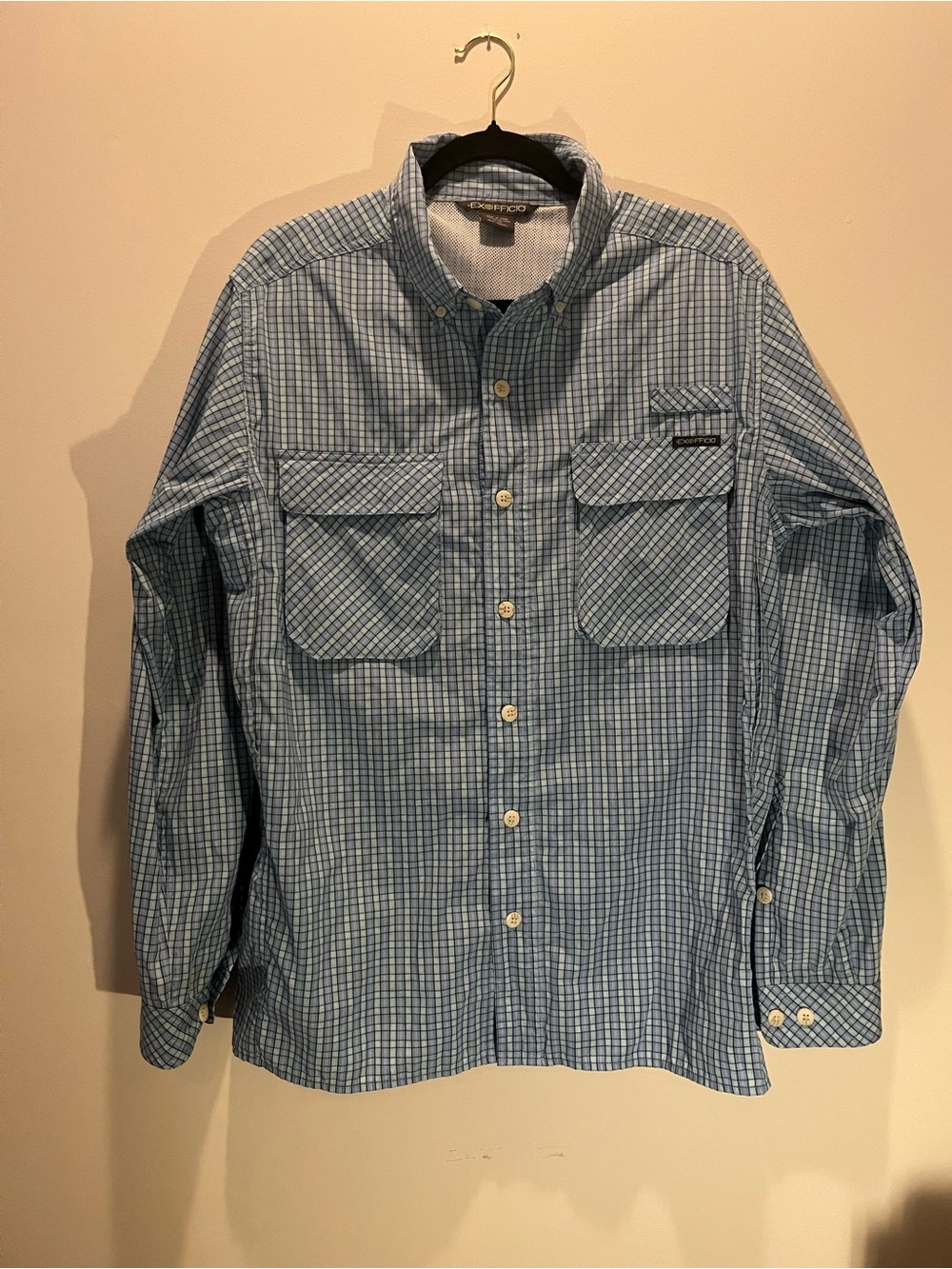 Exofficio Blue Plaid Long-Sleeve Button Shirt Sz M performance Fishing Hunting